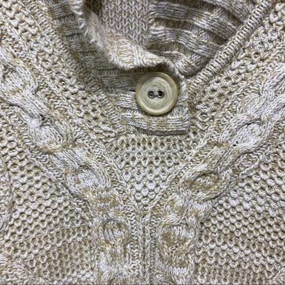 DKNY Jeans Tan White Shawl Neck V Neck Sweater - Picture 2 of 5